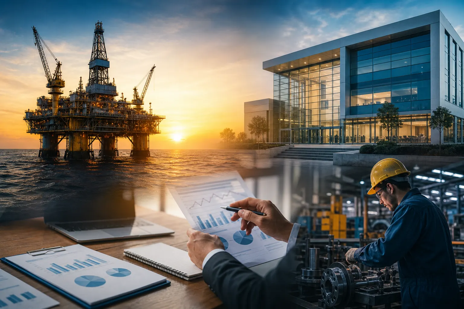 Plataforma petrolera y documentos financieros relacionados con Banobras y Pemex
