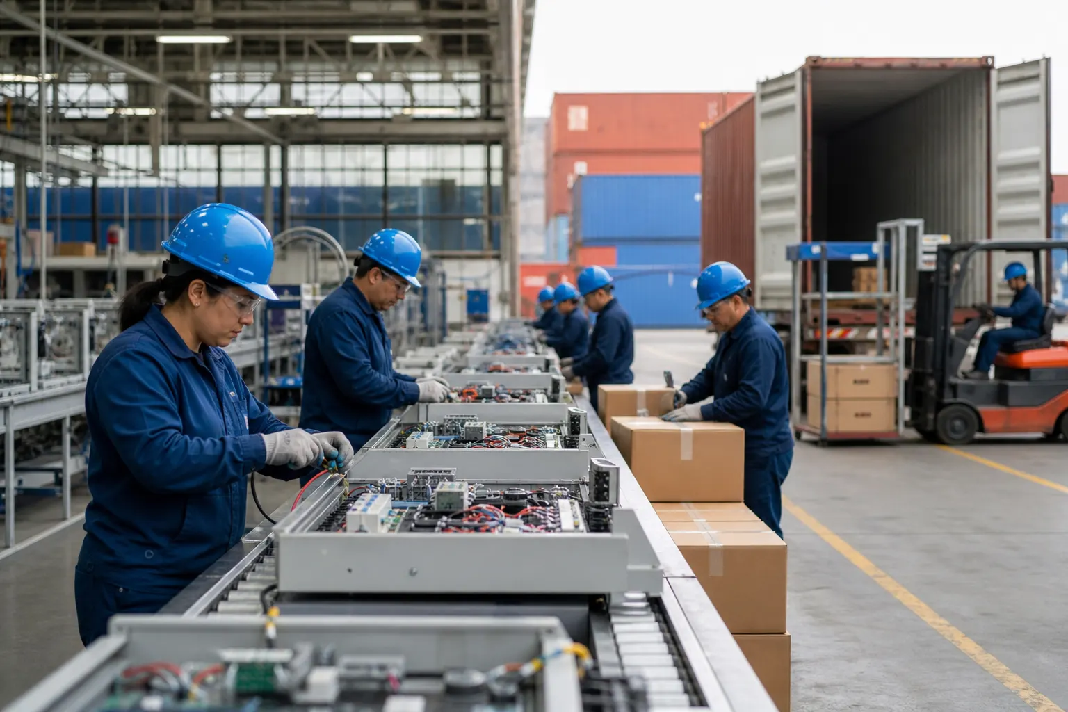 Trabajadores en una planta manufacturera mexicana preparan equipos eléctricos y electrónicos para exportación
