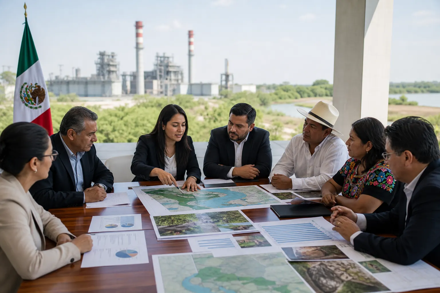 Documentos de una iniciativa ambiental mexicana sobre una mesa legislativa
