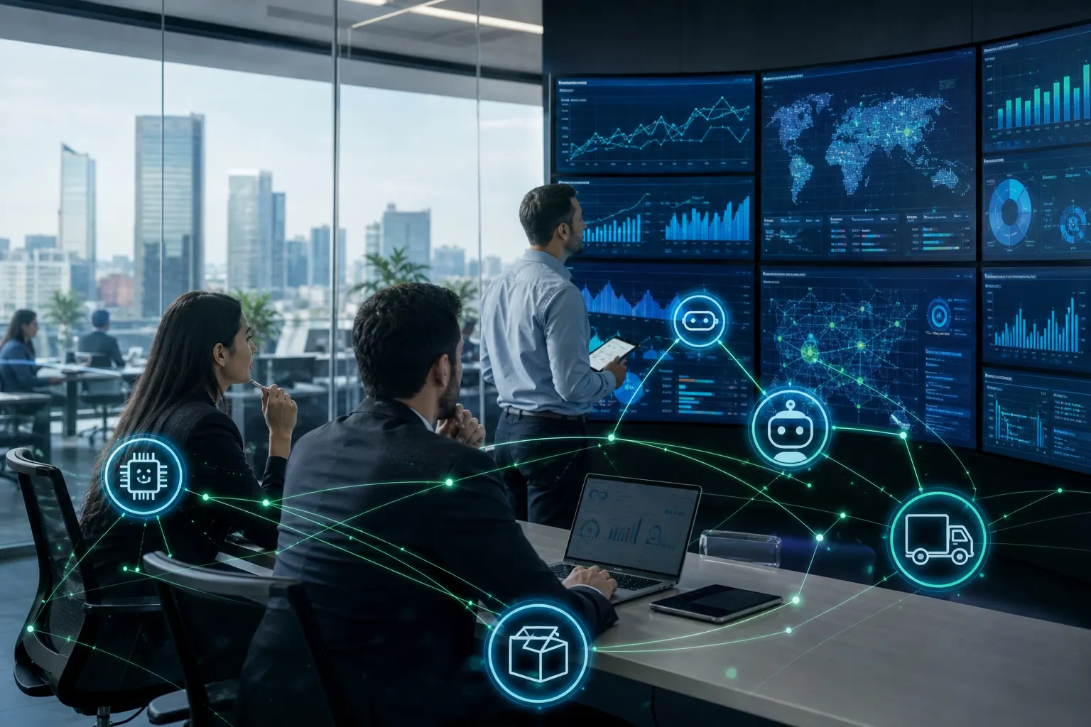 Ejecutivos analizan una plataforma de agentes de inteligencia artificial para empresas en México