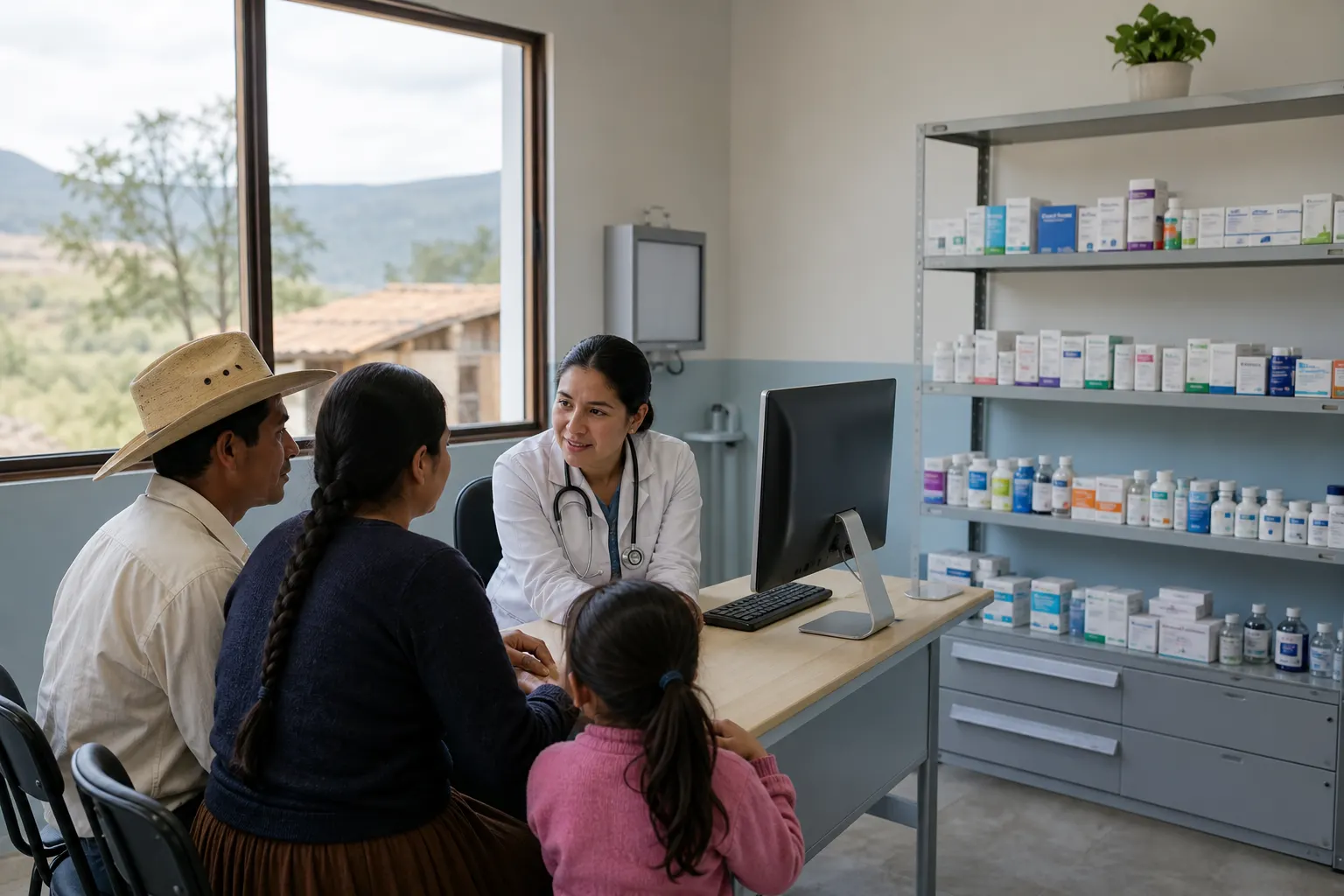 Consultorio comunitario del Servicio Universal de Salud con medicamentos gratuitos en México