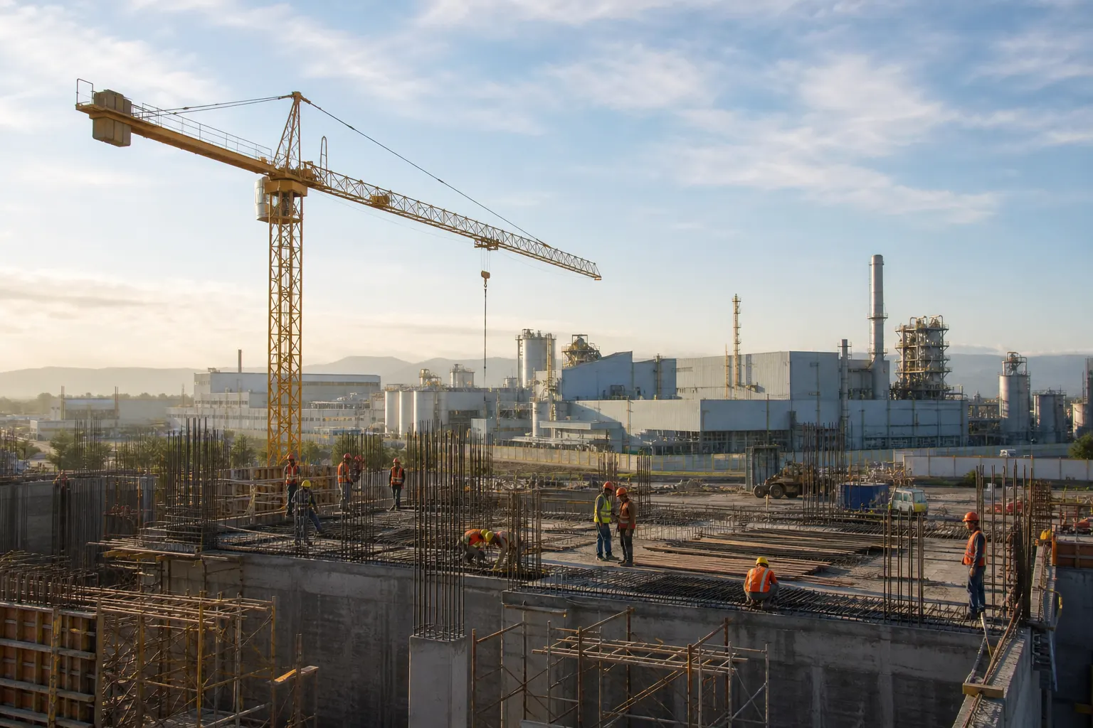 Obra de construcción junto a una planta manufacturera en México