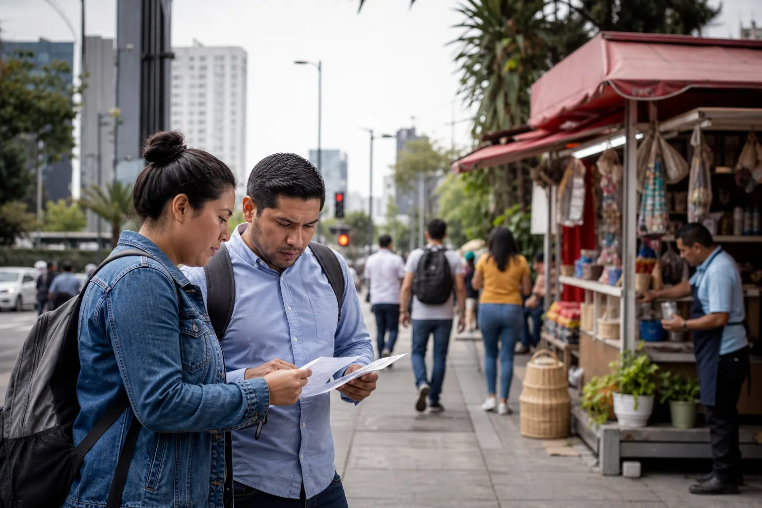 Personas buscando empleo y trabajadores en una zona comercial de México