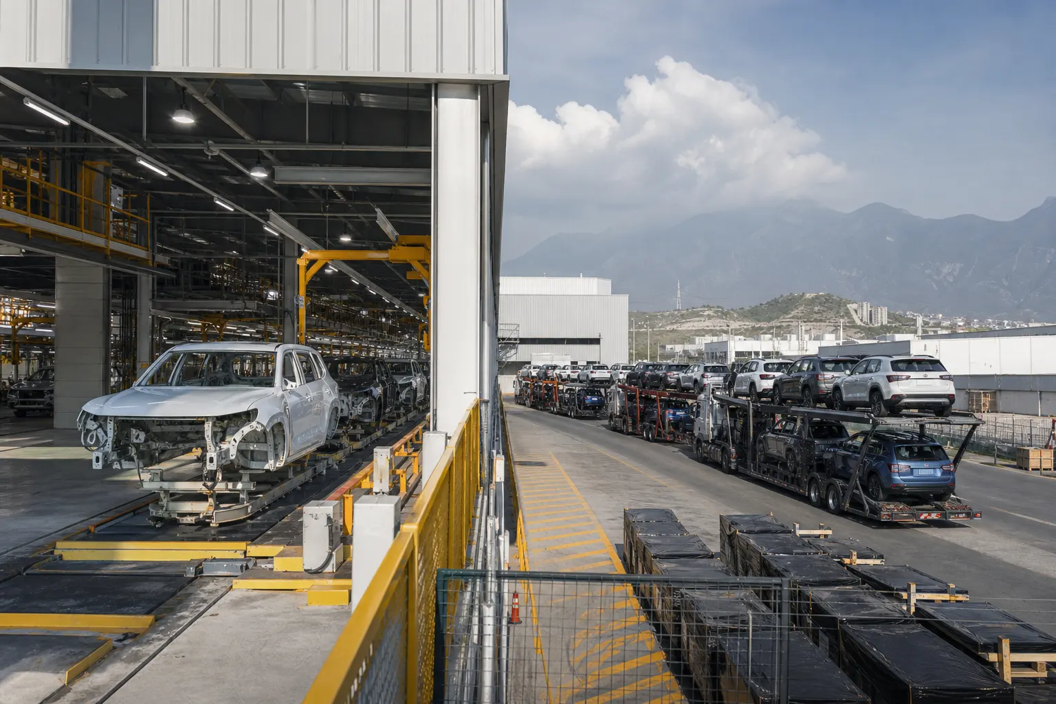 Vehículos ligeros ensamblados en una planta automotriz mexicana antes de su exportación