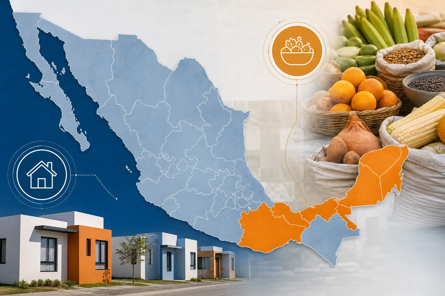 Mapa de México que destaca las entidades con mayores proporciones de hogares afectados por inseguridad alimentaria según la EIC 2025