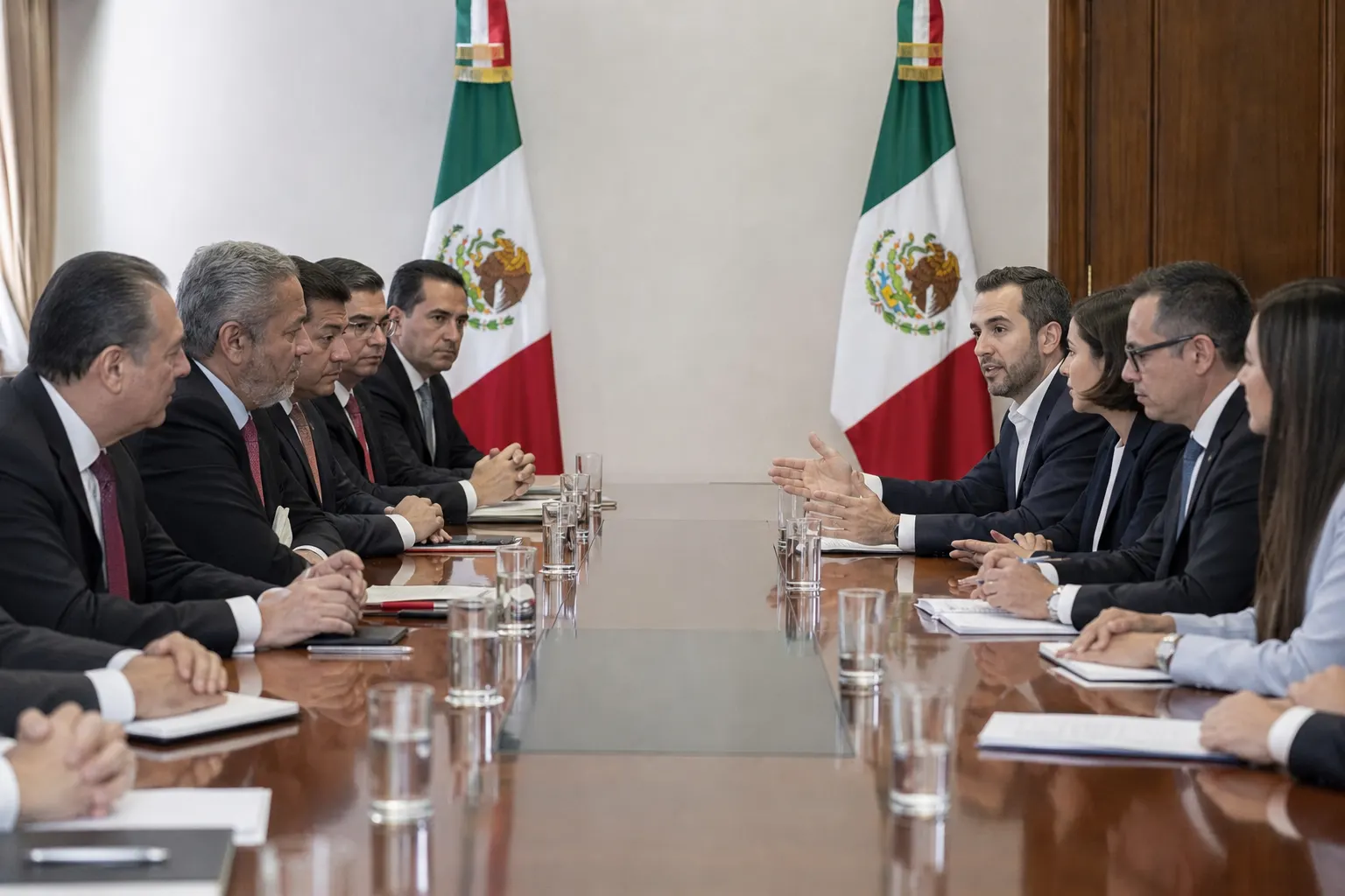 Funcionarios de Hacienda y representantes del CCE durante una mesa de diálogo sobre el Paquete Económico 2027