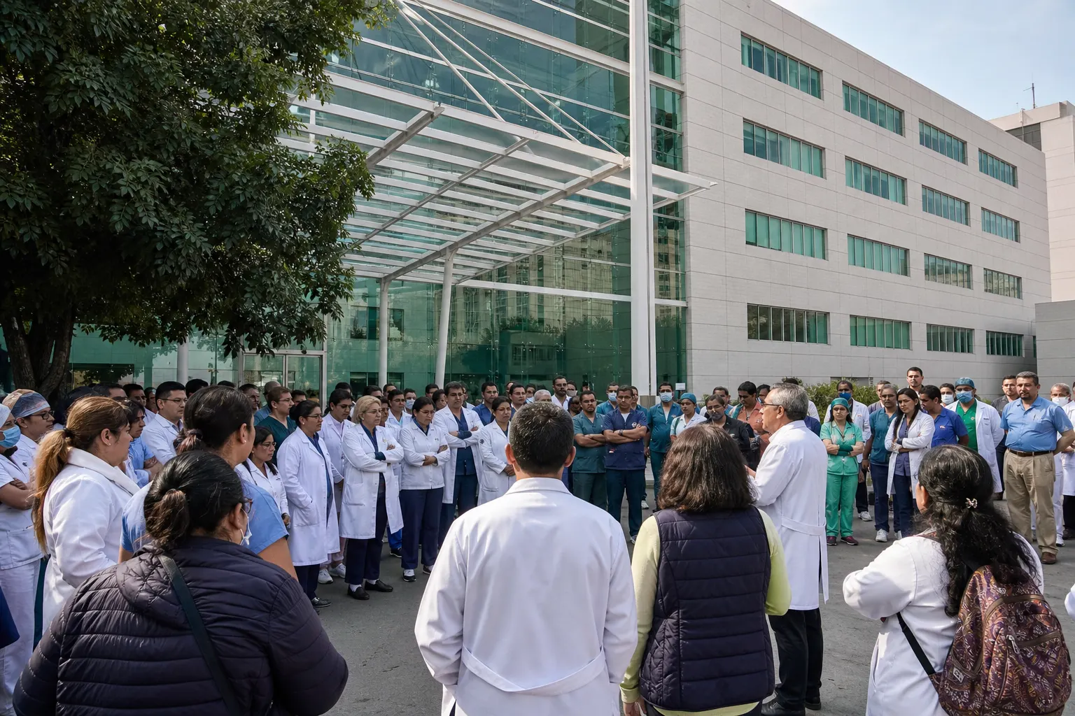 Trabajadores del IMSS durante una movilización frente al Centro Médico Nacional Siglo XXI