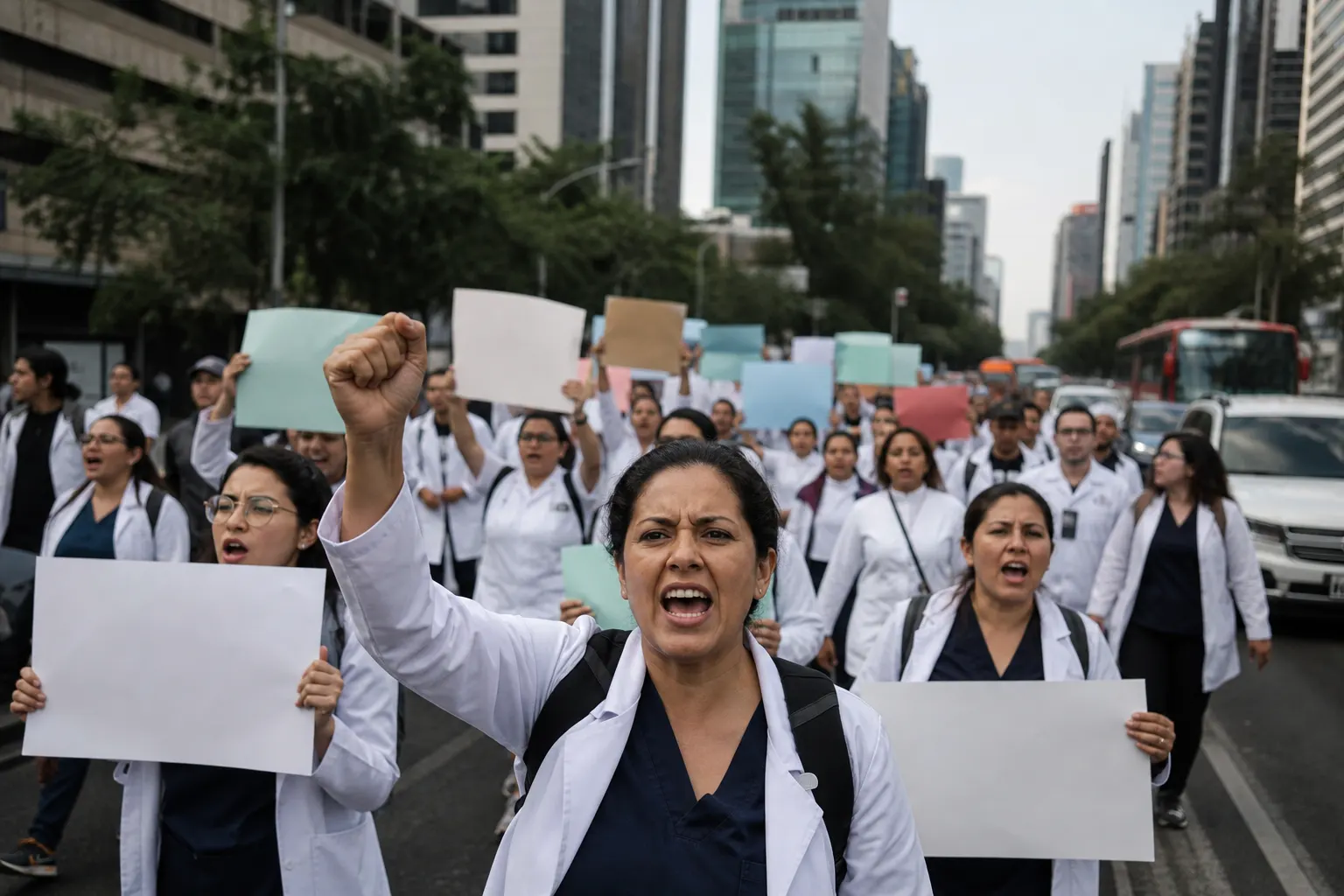 Trabajadores del IMSS durante una movilización laboral en Ciudad de México