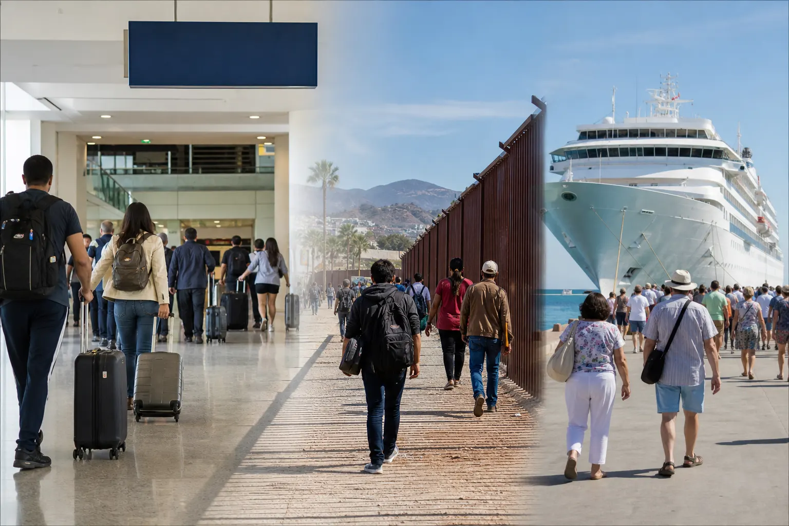 Viajeros internacionales llegan a México en una terminal aérea mientras el turismo con pernocta disminuye