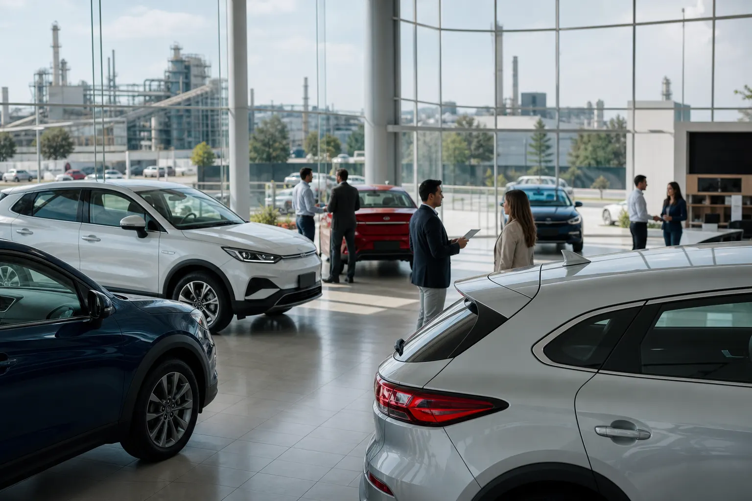 Agencia automotriz en México con vehículos ligeros nuevos en exhibición